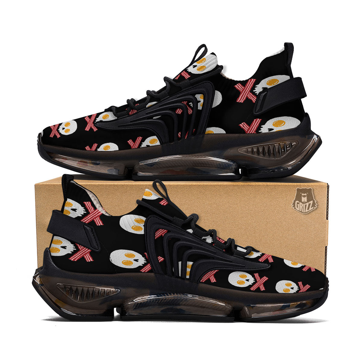 Bacon And Skull Fried Egg Print Pattern Black Gym Shoes-grizzshop