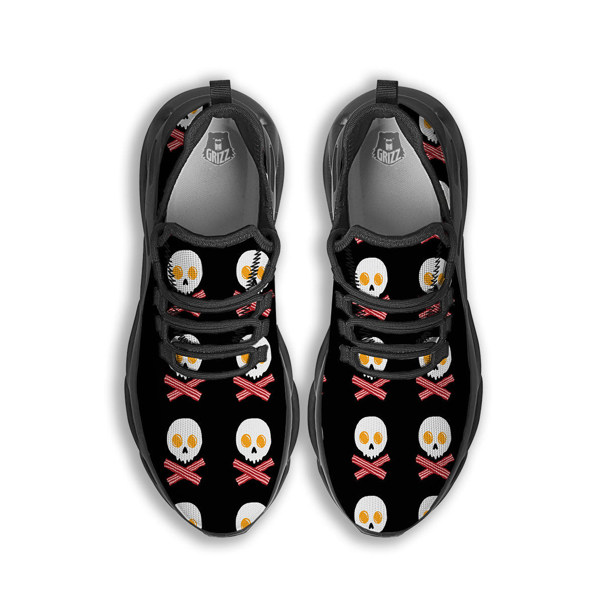 Bacon And Skull Fried Egg Print Pattern Black Running Shoes-grizzshop