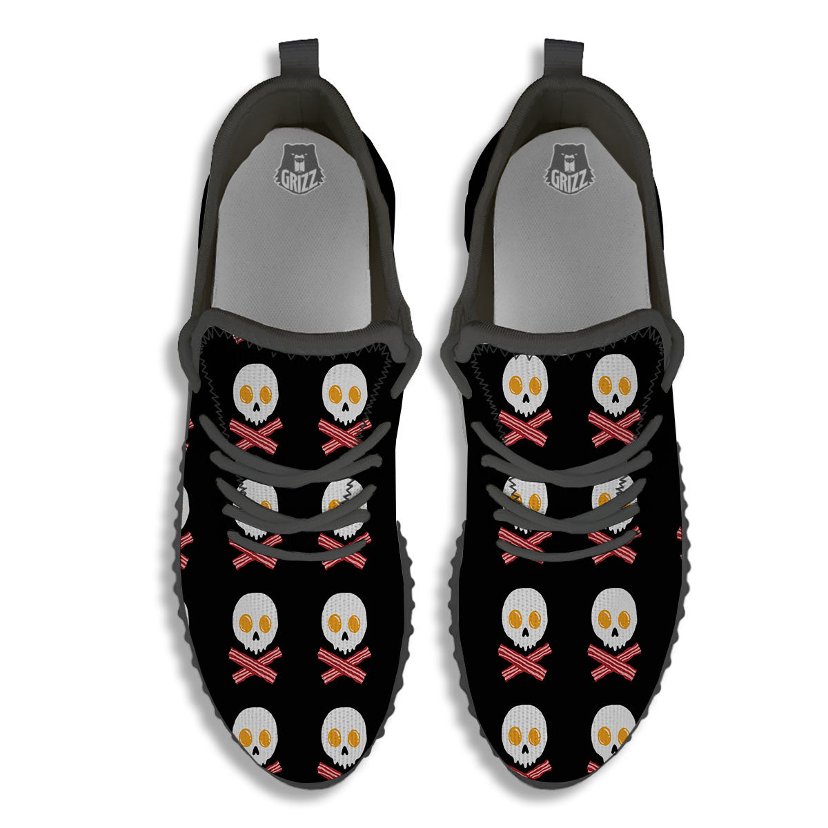 Bacon And Skull Fried Egg Print Pattern Black Walking Shoes-grizzshop