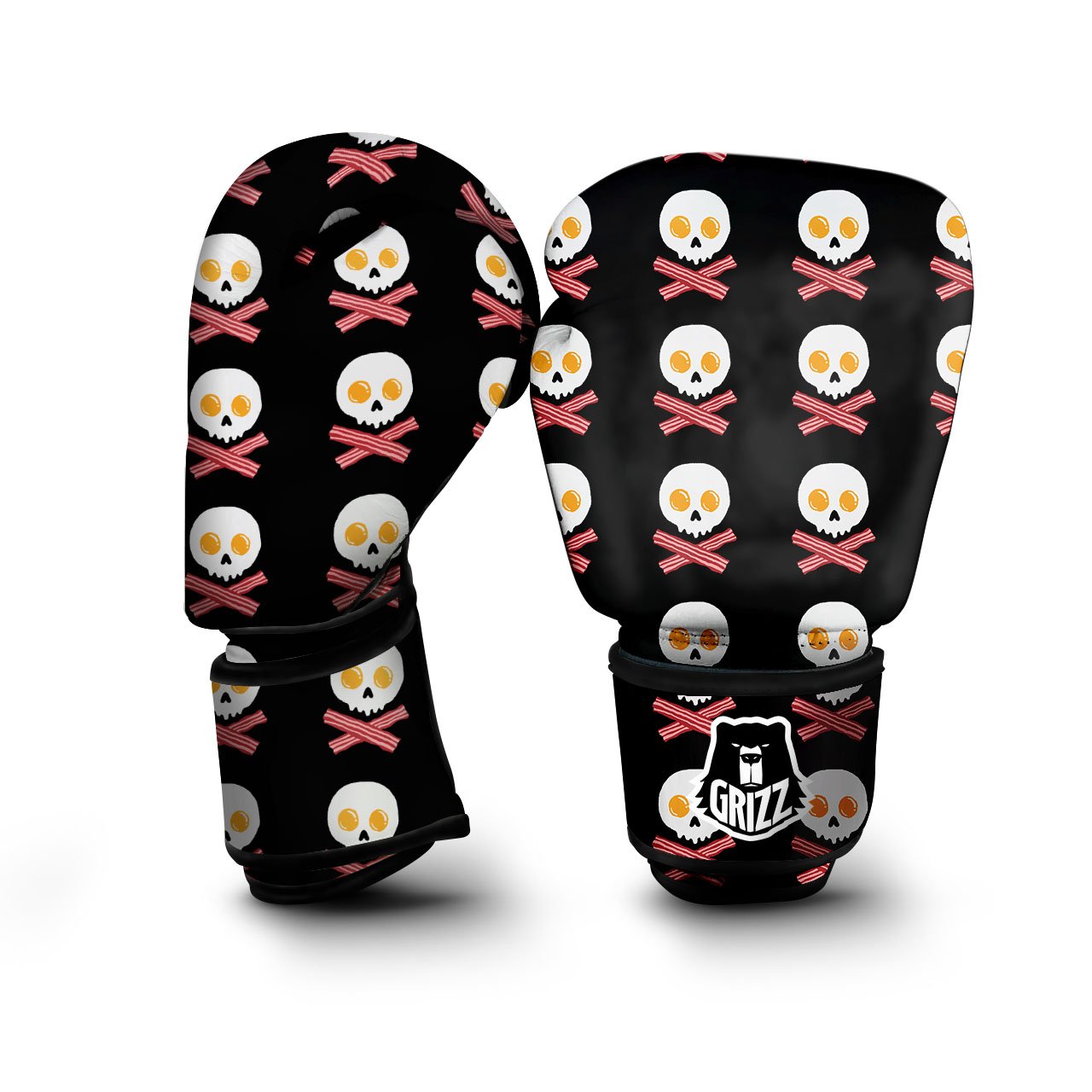 Bacon And Skull Fried Egg Print Pattern Boxing Gloves-grizzshop
