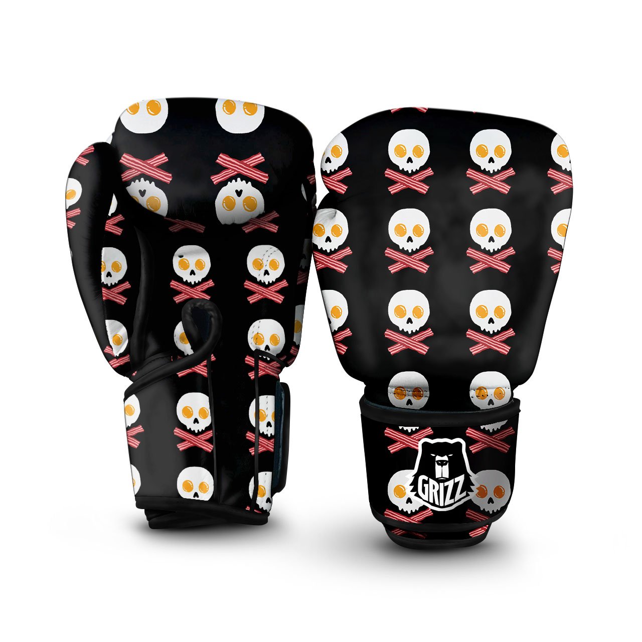 Bacon And Skull Fried Egg Print Pattern Boxing Gloves-grizzshop