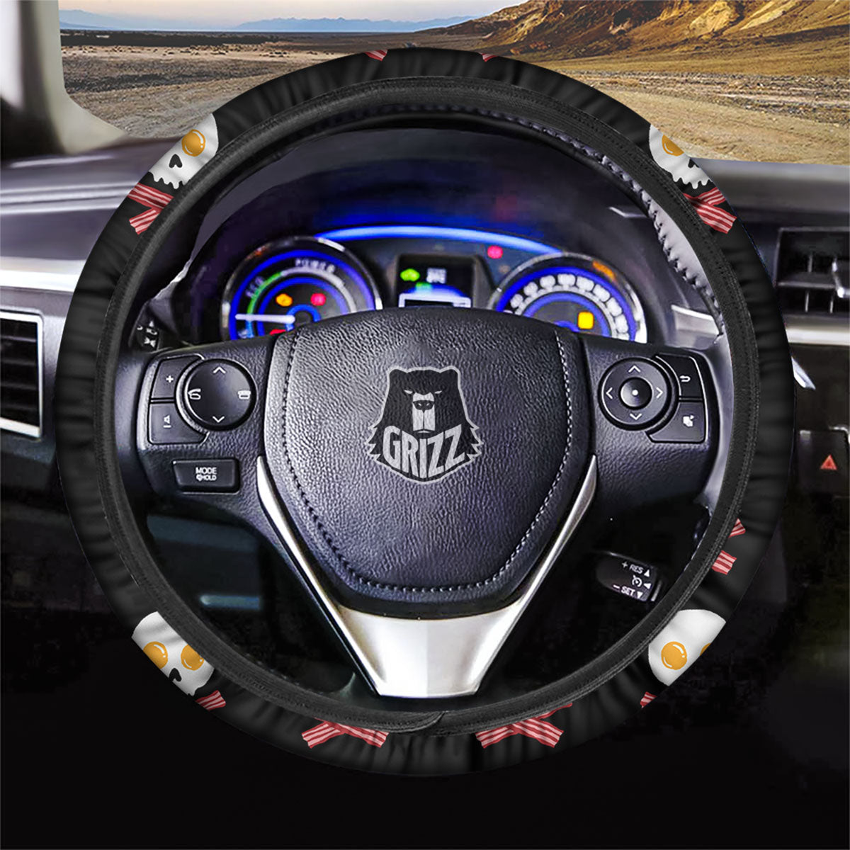 Bacon And Skull Fried Egg Print Pattern Car Steering Wheel Cover-grizzshop