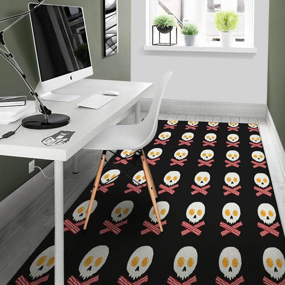 Bacon And Skull Fried Egg Print Pattern Floor Mat-grizzshop