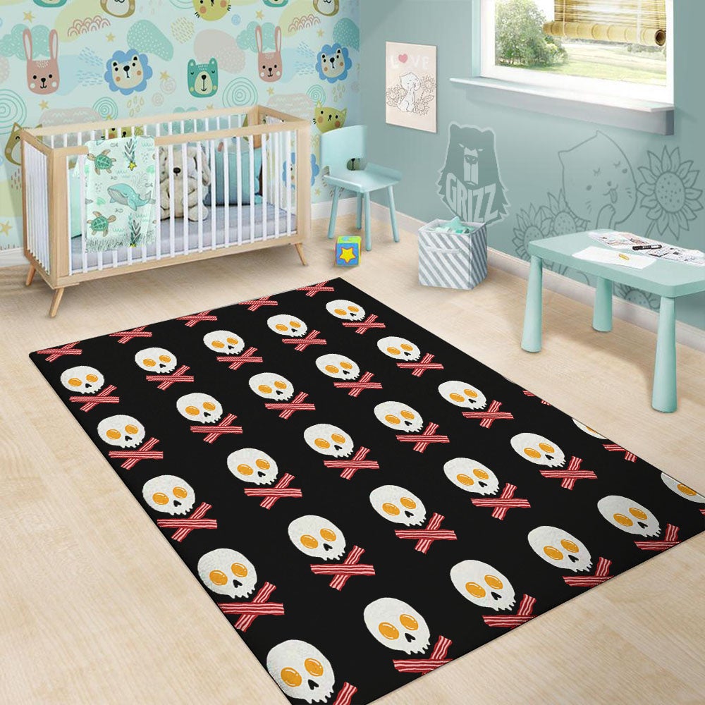 Bacon And Skull Fried Egg Print Pattern Floor Mat-grizzshop