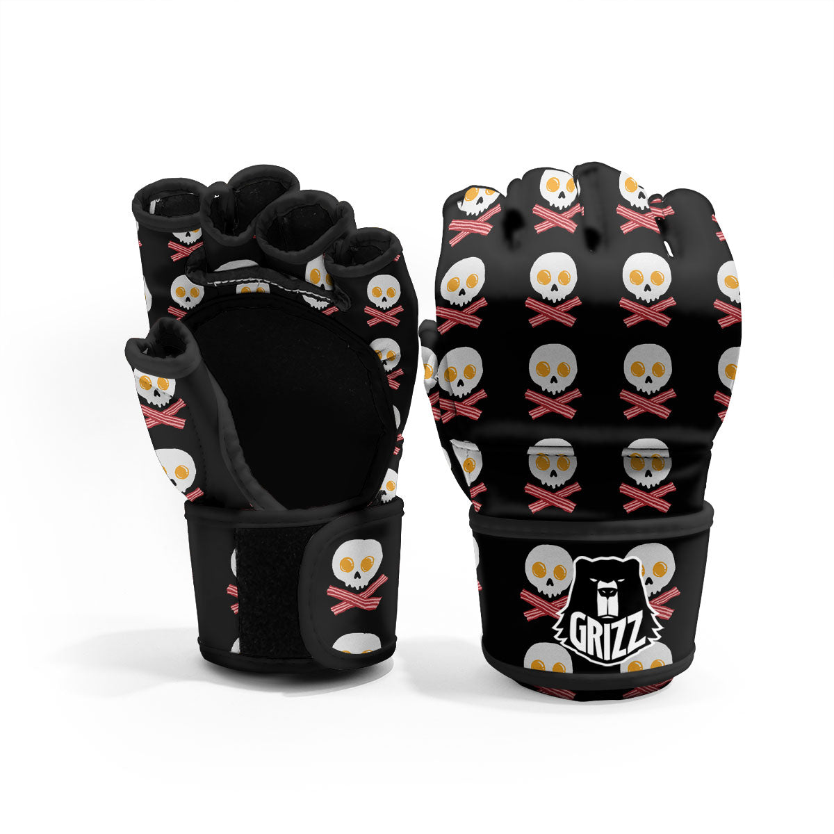 Bacon And Skull Fried Egg Print Pattern MMA Gloves-grizzshop