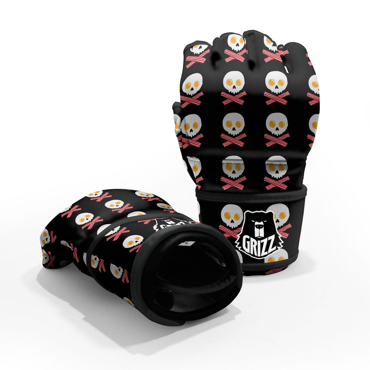 Bacon And Skull Fried Egg Print Pattern MMA Gloves-grizzshop