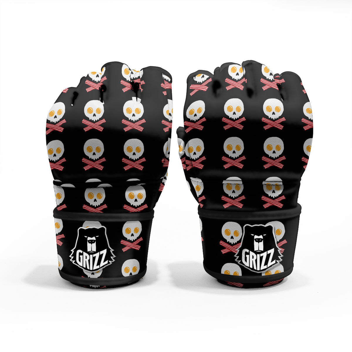Bacon And Skull Fried Egg Print Pattern MMA Gloves-grizzshop