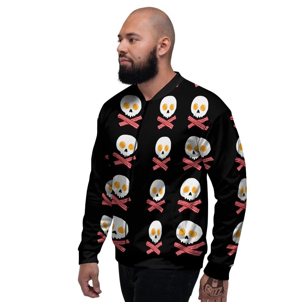 Bacon And Skull Fried Egg Print Pattern Men's Bomber Jacket-grizzshop
