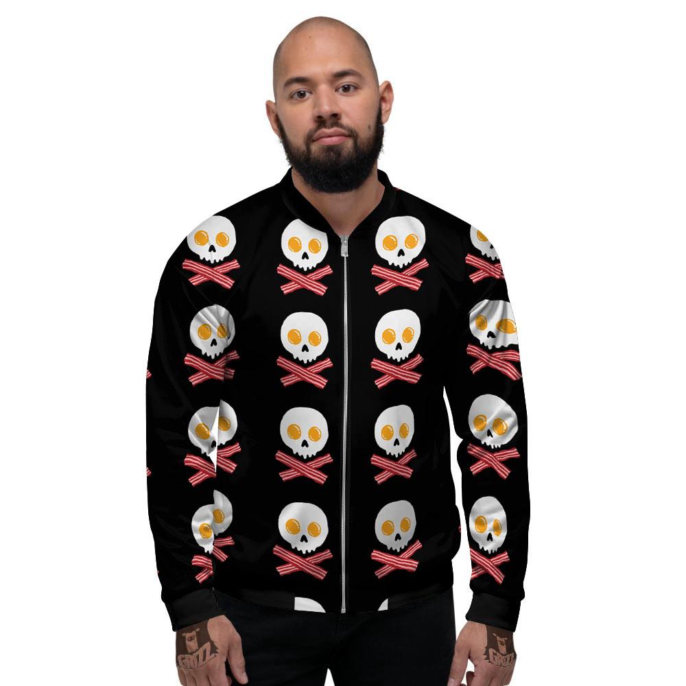 Bacon And Skull Fried Egg Print Pattern Men's Bomber Jacket-grizzshop