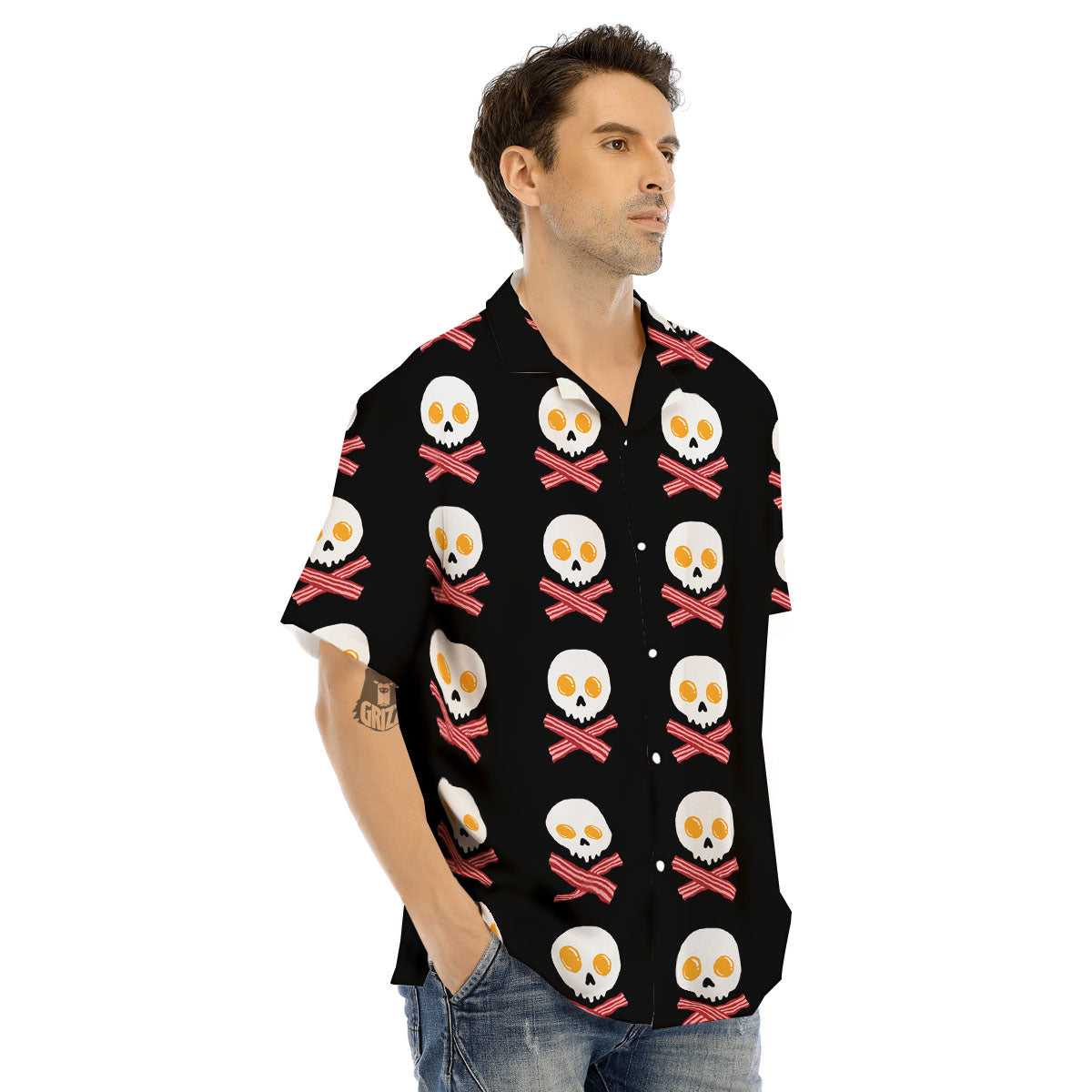 Bacon And Skull Fried Egg Print Pattern Men's Hawaiian Shirt-grizzshop