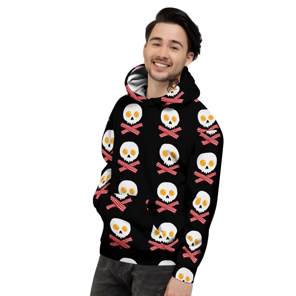 Bacon And Skull Fried Egg Print Pattern Men's Hoodie-grizzshop