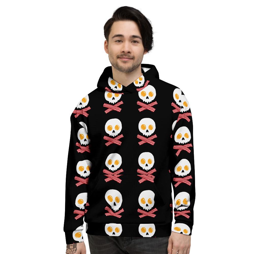 Bacon And Skull Fried Egg Print Pattern Men's Hoodie-grizzshop