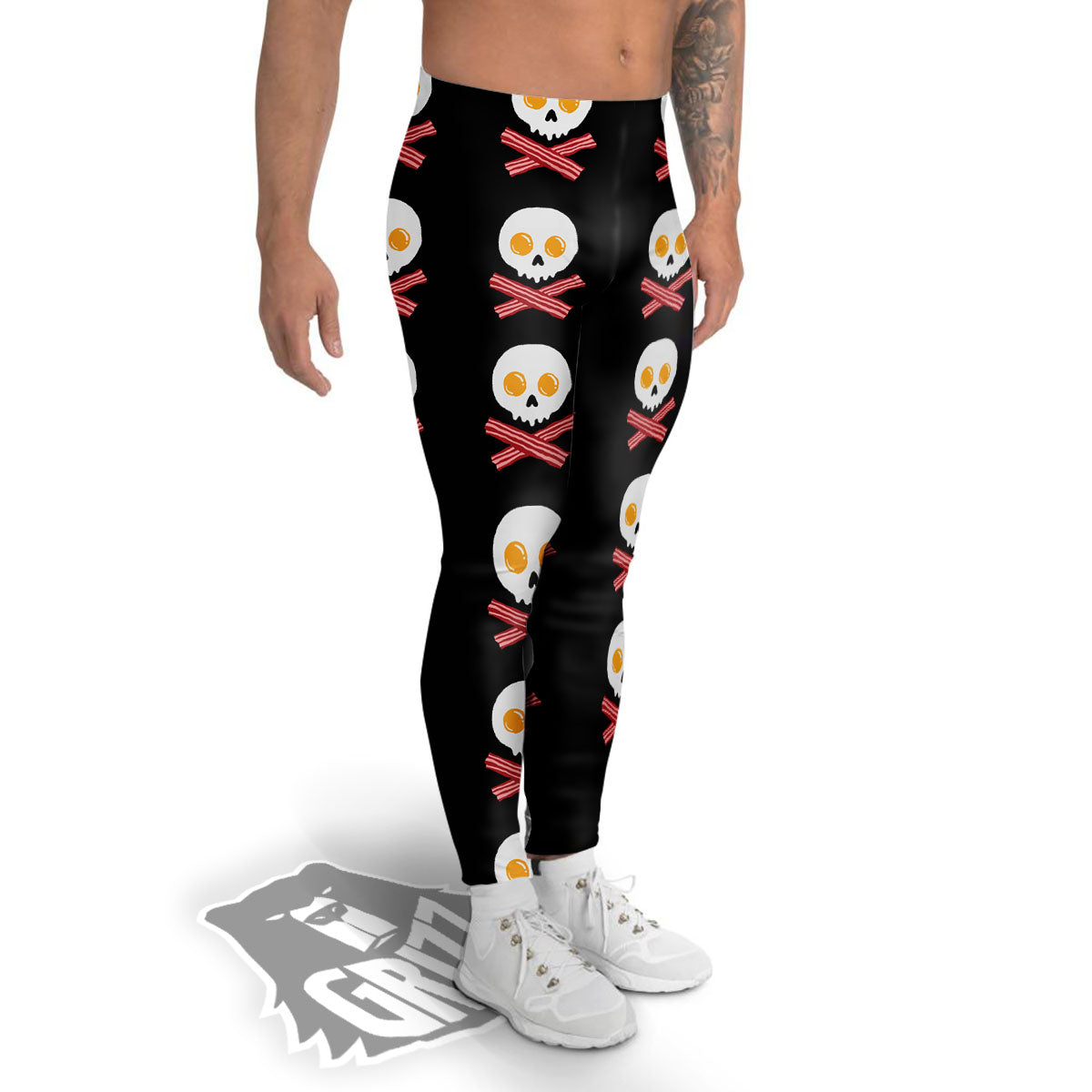 Bacon And Skull Fried Egg Print Pattern Men's Leggings-grizzshop