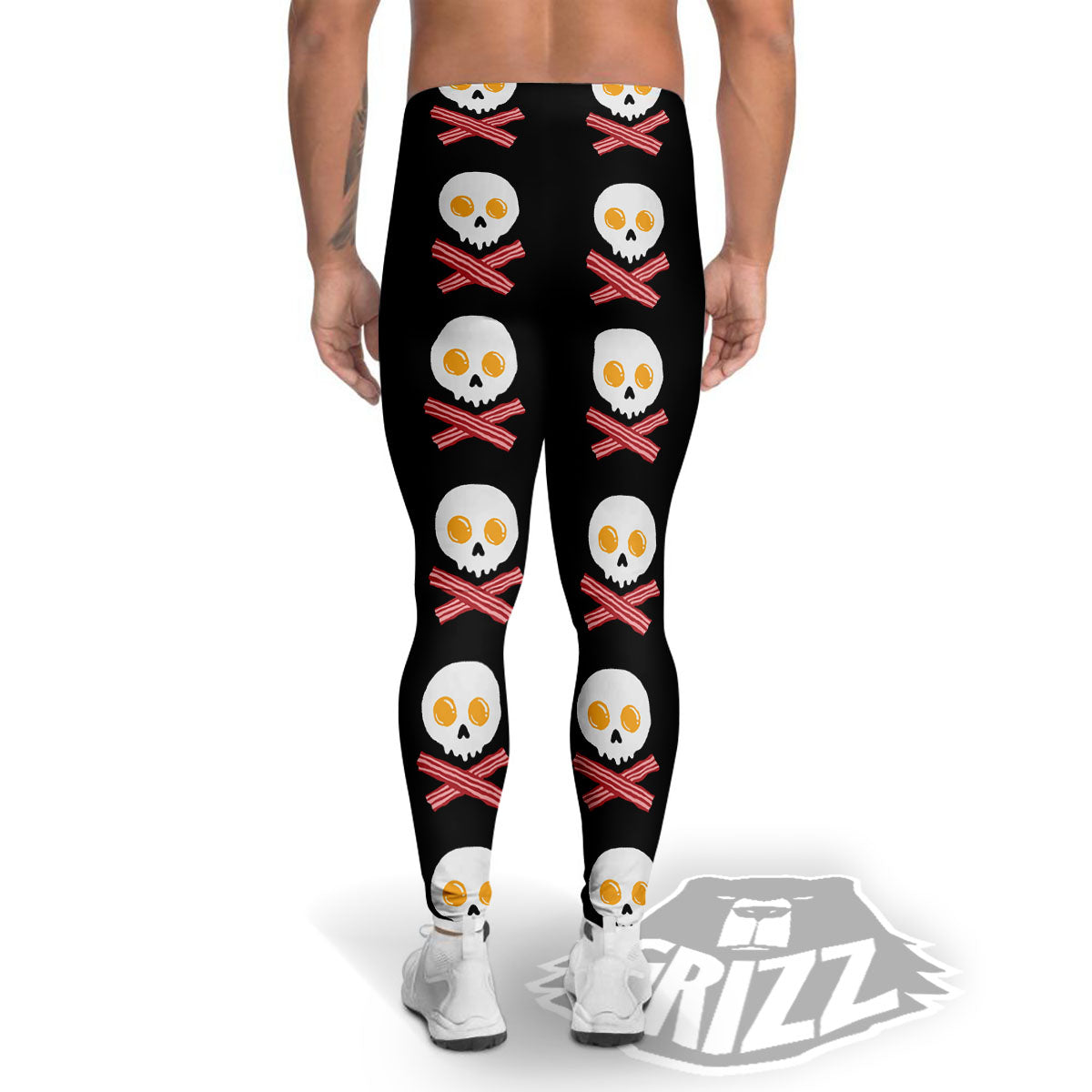 Bacon And Skull Fried Egg Print Pattern Men's Leggings-grizzshop