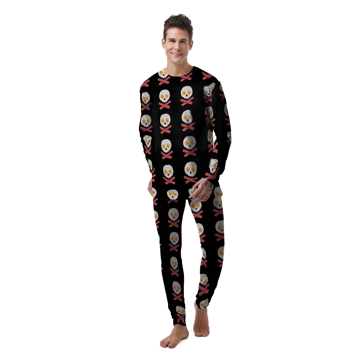 Bacon And Skull Fried Egg Print Pattern Men's Pajamas-grizzshop