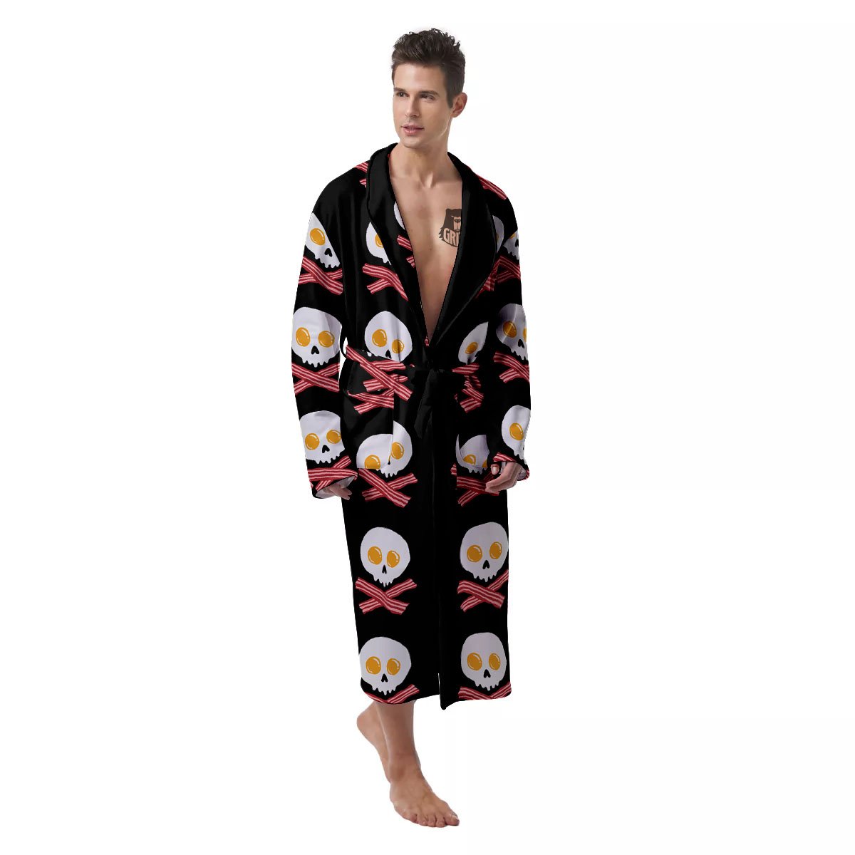 Bacon And Skull Fried Egg Print Pattern Men's Robe-grizzshop