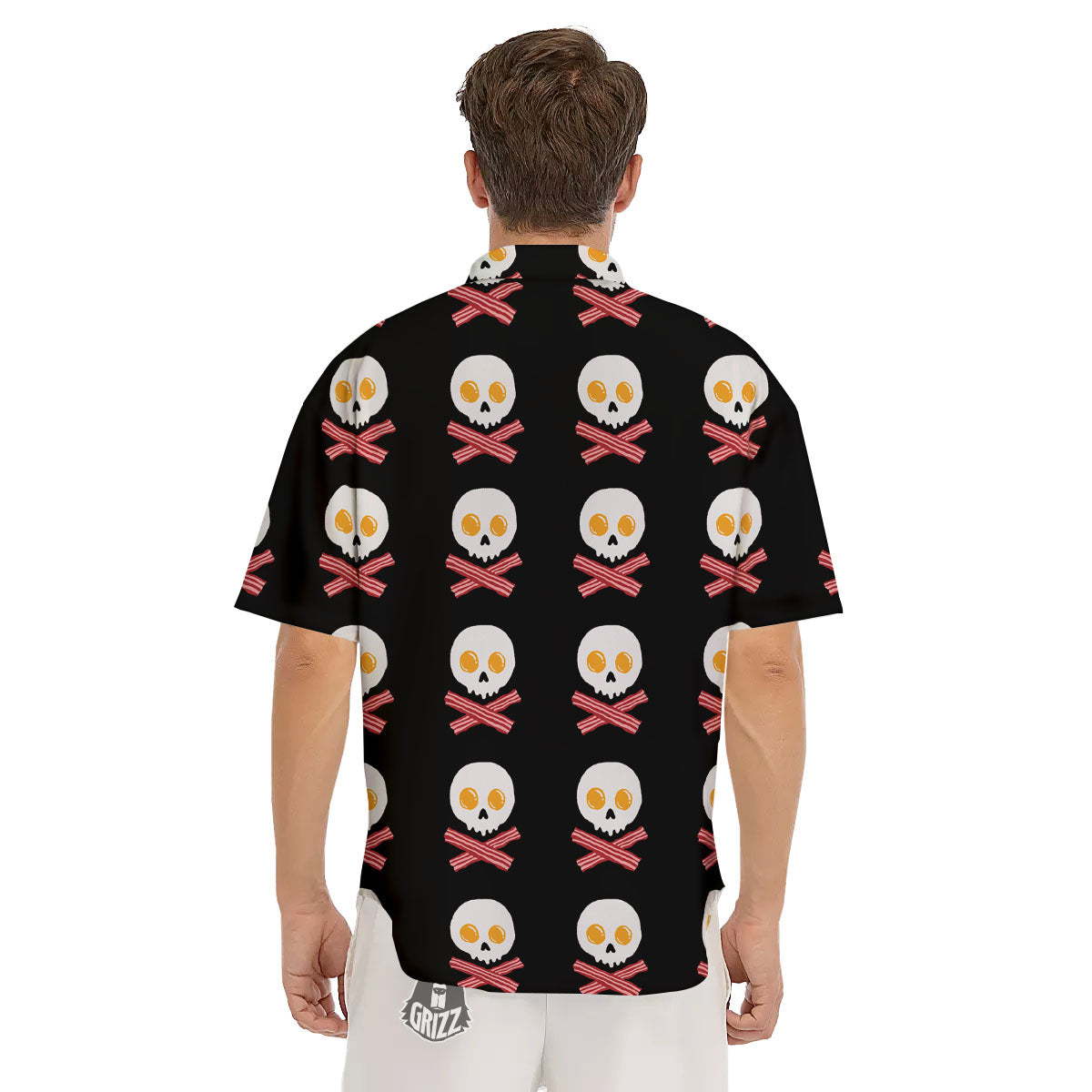 Bacon And Skull Fried Egg Print Pattern Men's Short Sleeve Shirts-grizzshop