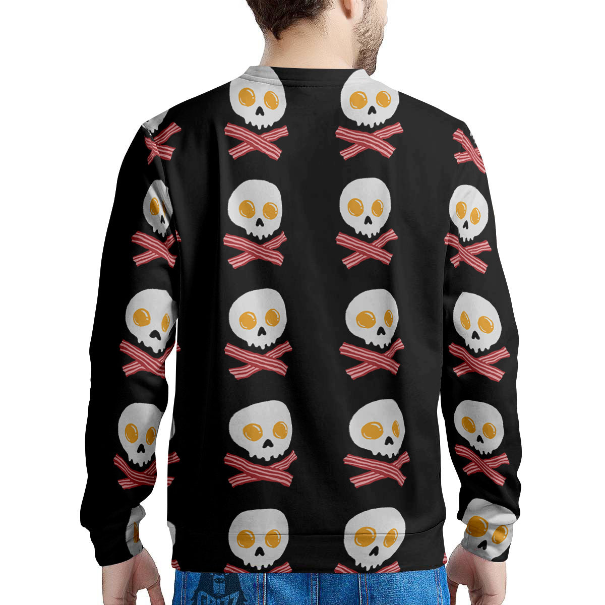Bacon And Skull Fried Egg Print Pattern Men's Sweatshirt-grizzshop