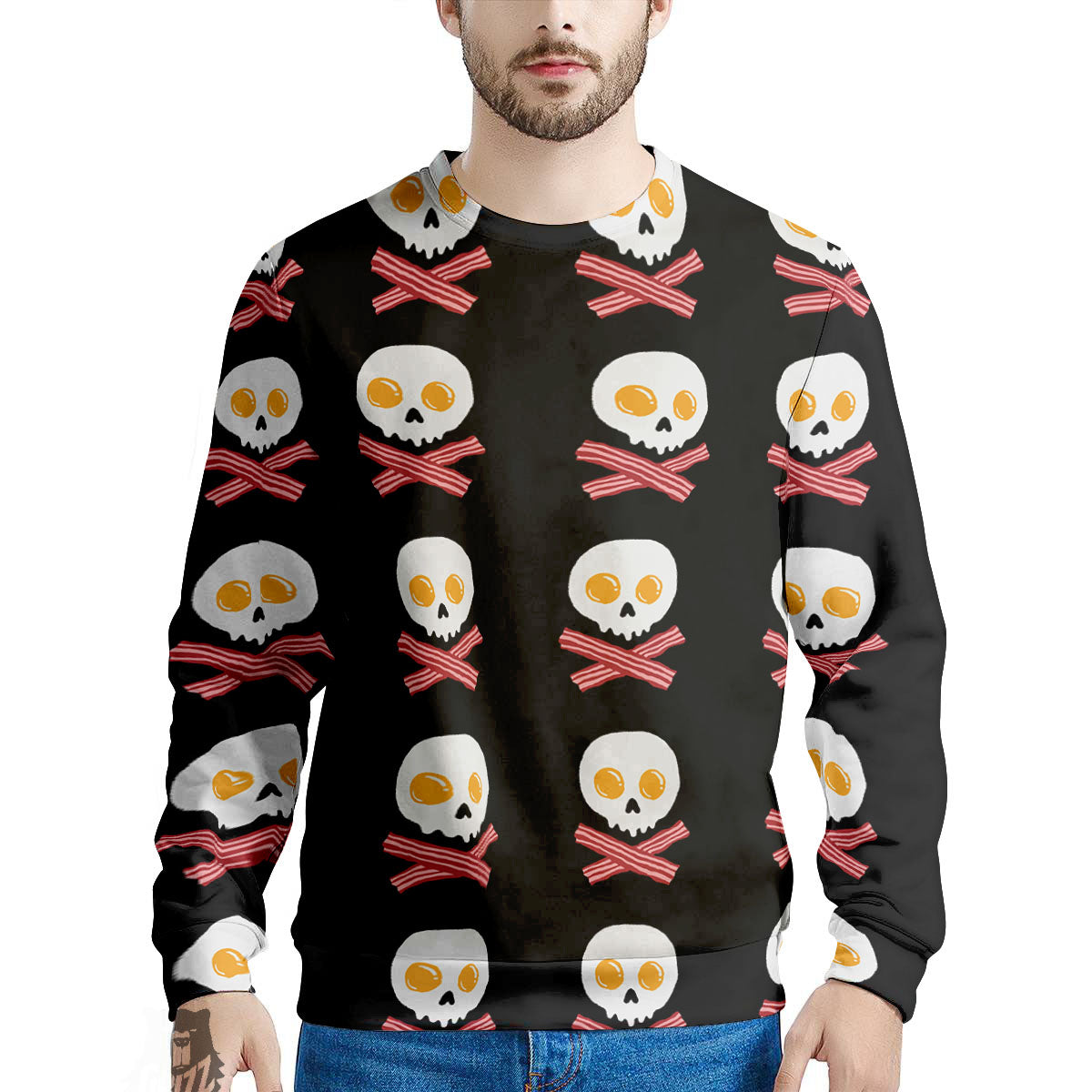Bacon And Skull Fried Egg Print Pattern Men's Sweatshirt-grizzshop