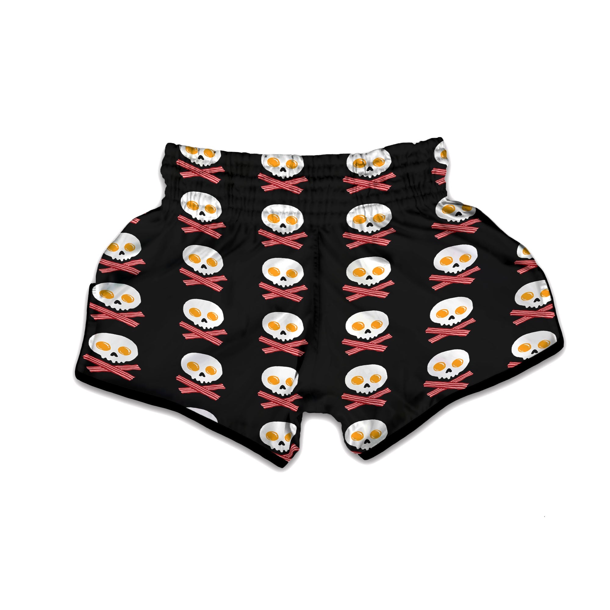 Bacon And Skull Fried Egg Print Pattern Muay Thai Boxing Shorts-grizzshop