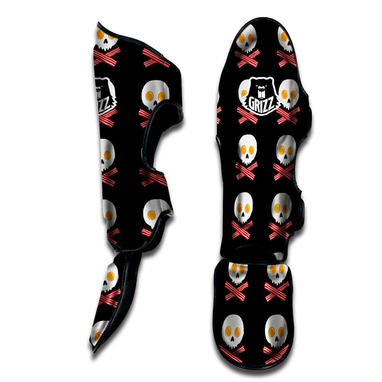 Bacon And Skull Fried Egg Print Pattern Muay Thai Shin Guards-grizzshop