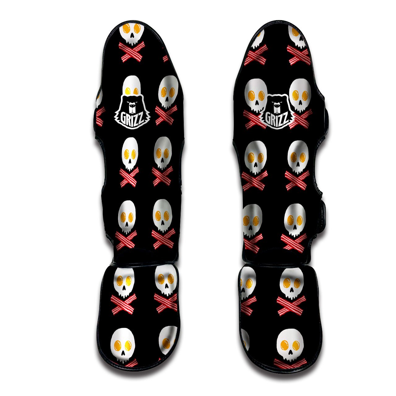 Bacon And Skull Fried Egg Print Pattern Muay Thai Shin Guards-grizzshop