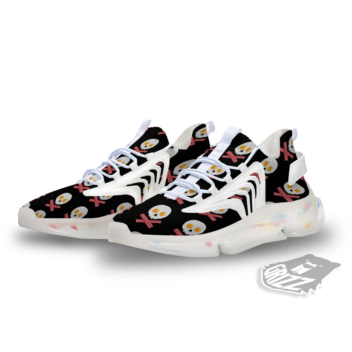 Bacon And Skull Fried Egg Print Pattern White Gym Shoes-grizzshop