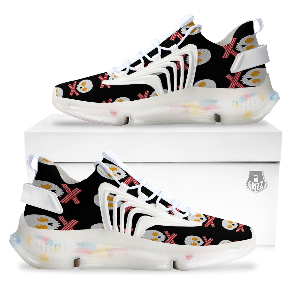 Bacon And Skull Fried Egg Print Pattern White Gym Shoes-grizzshop