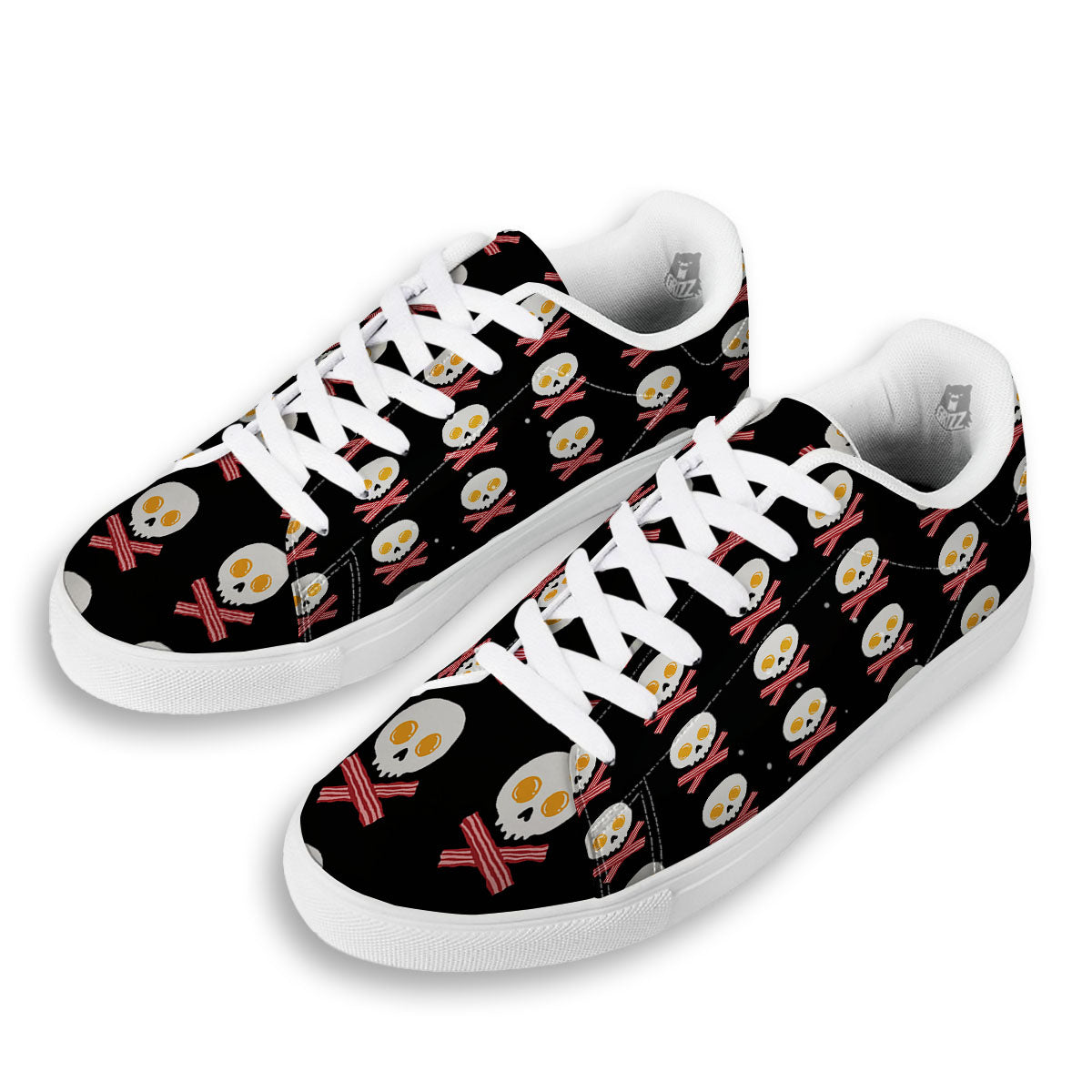 Bacon And Skull Fried Egg Print Pattern White Low Top Sneakers-grizzshop