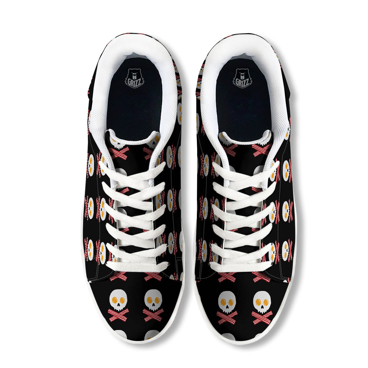 Bacon And Skull Fried Egg Print Pattern White Low Top Sneakers-grizzshop