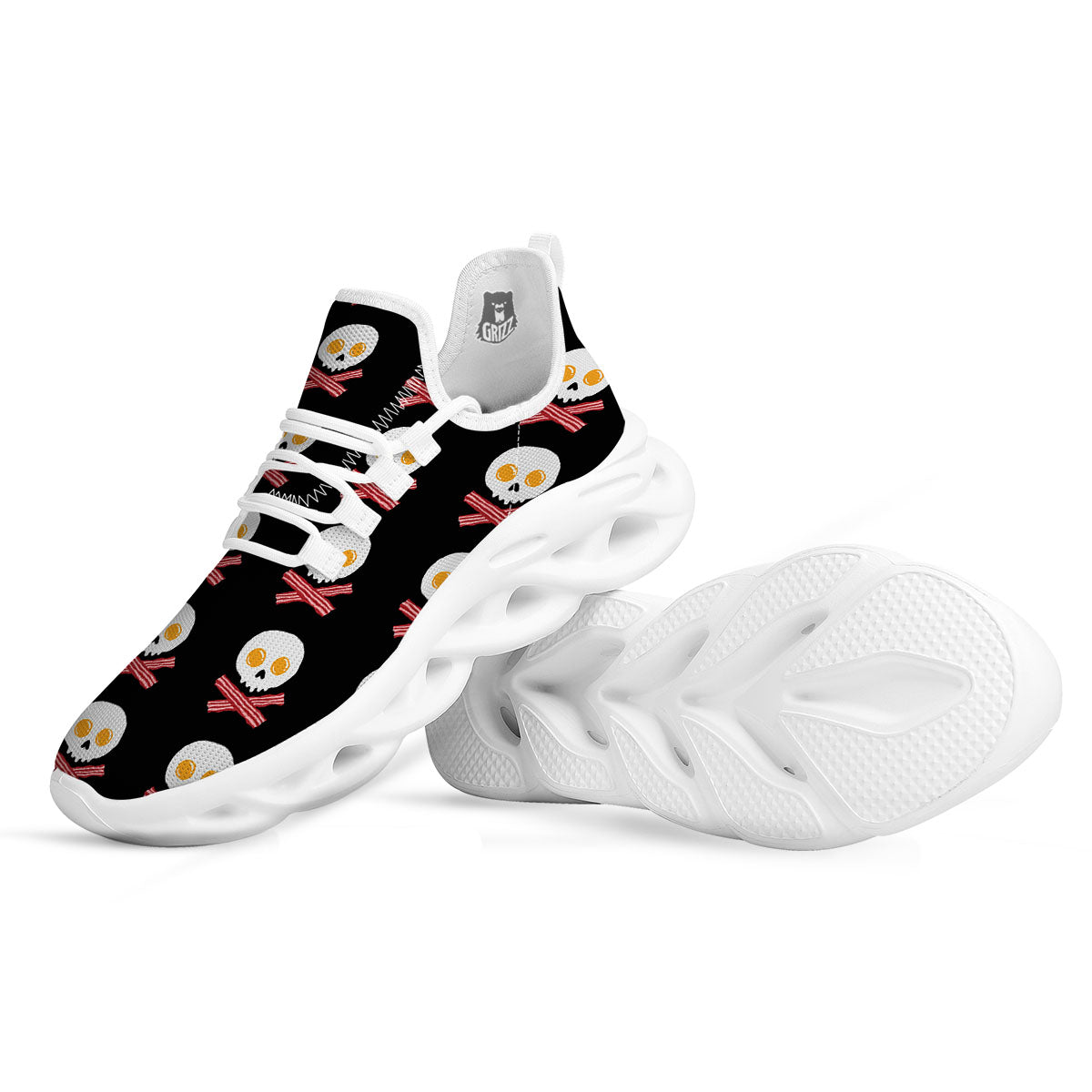 Bacon And Skull Fried Egg Print Pattern White Running Shoes-grizzshop
