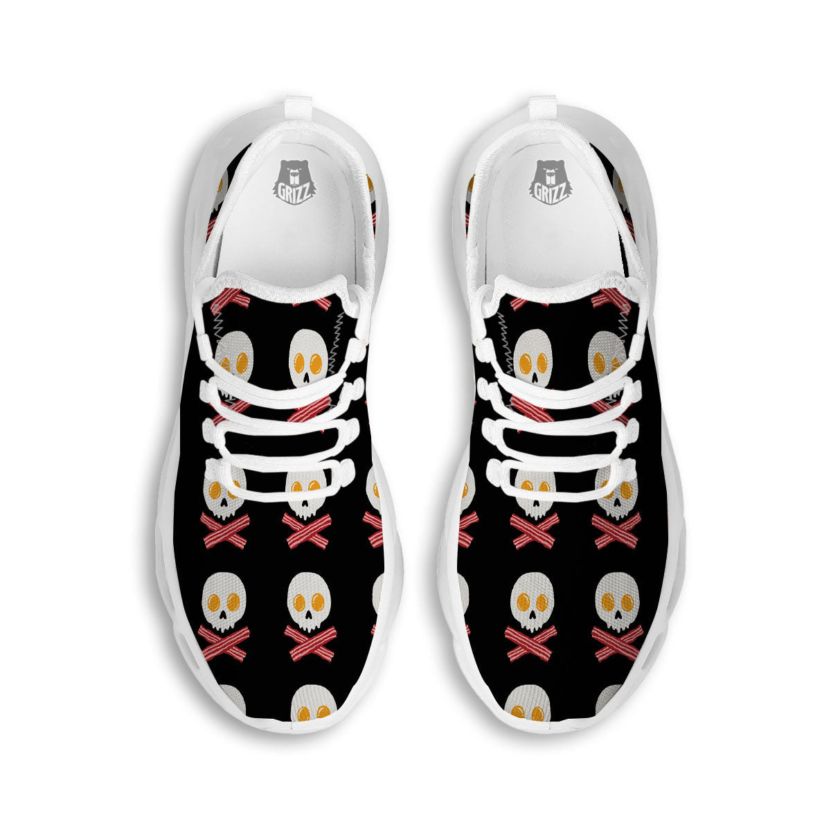 Bacon And Skull Fried Egg Print Pattern White Running Shoes-grizzshop