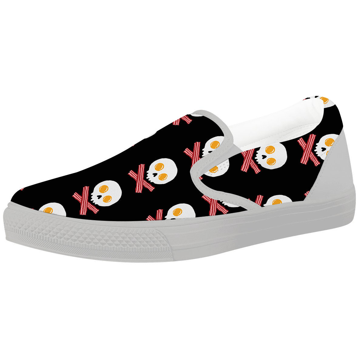 Bacon And Skull Fried Egg Print Pattern White Slip On Shoes-grizzshop