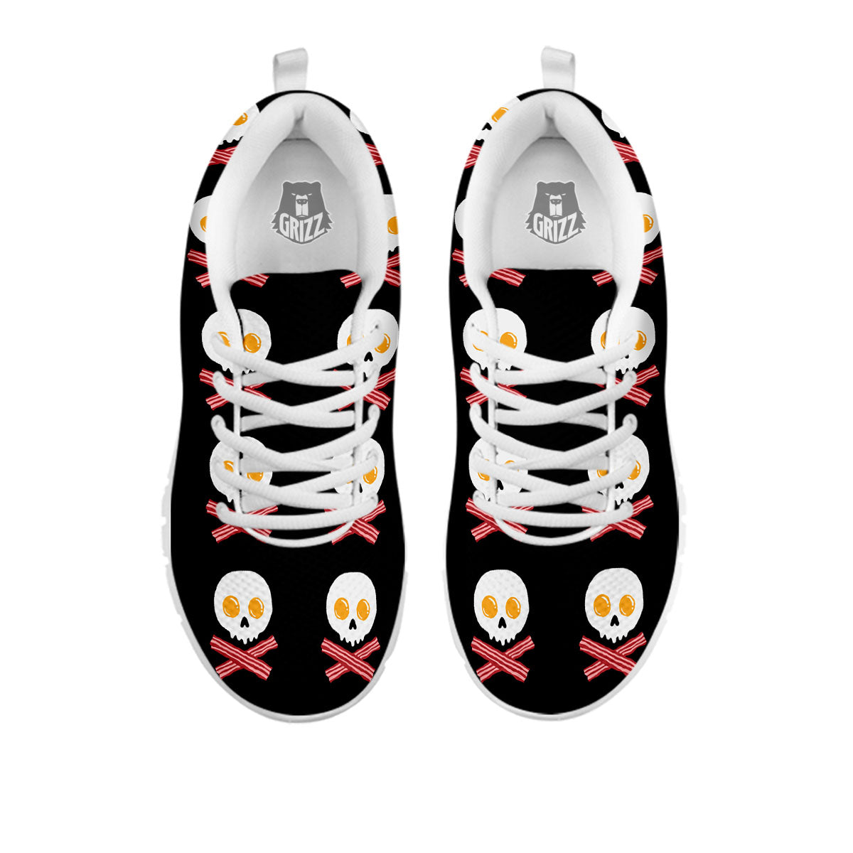 Bacon And Skull Fried Egg Print Pattern White Sneaker-grizzshop
