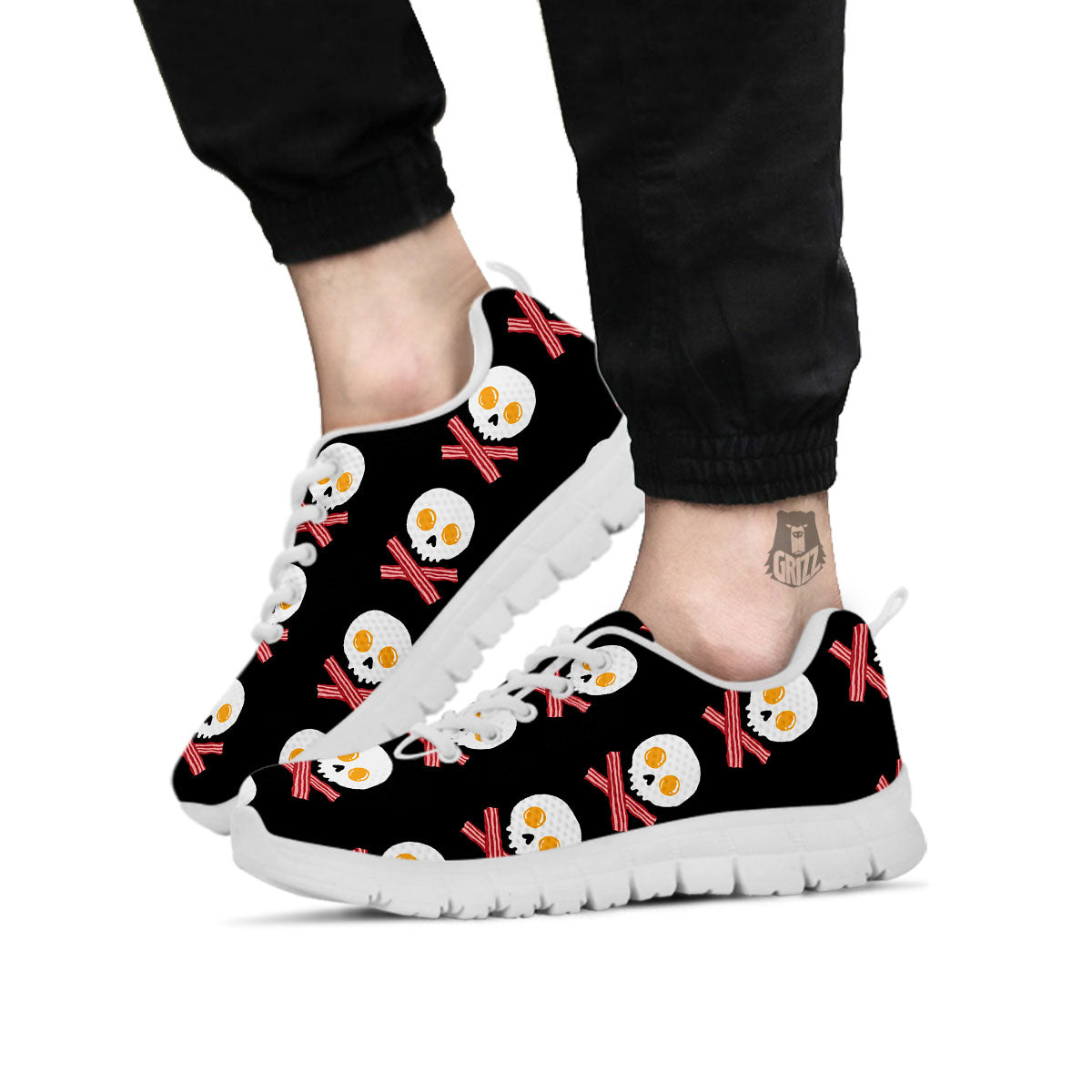 Bacon And Skull Fried Egg Print Pattern White Sneaker-grizzshop