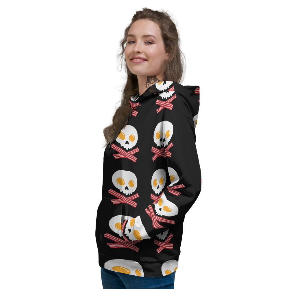 Bacon And Skull Fried Egg Print Pattern Women's Hoodie-grizzshop
