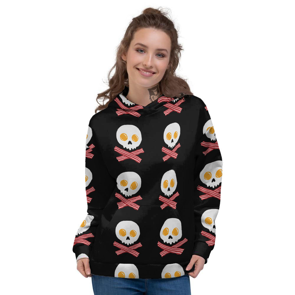 Bacon And Skull Fried Egg Print Pattern Women's Hoodie-grizzshop