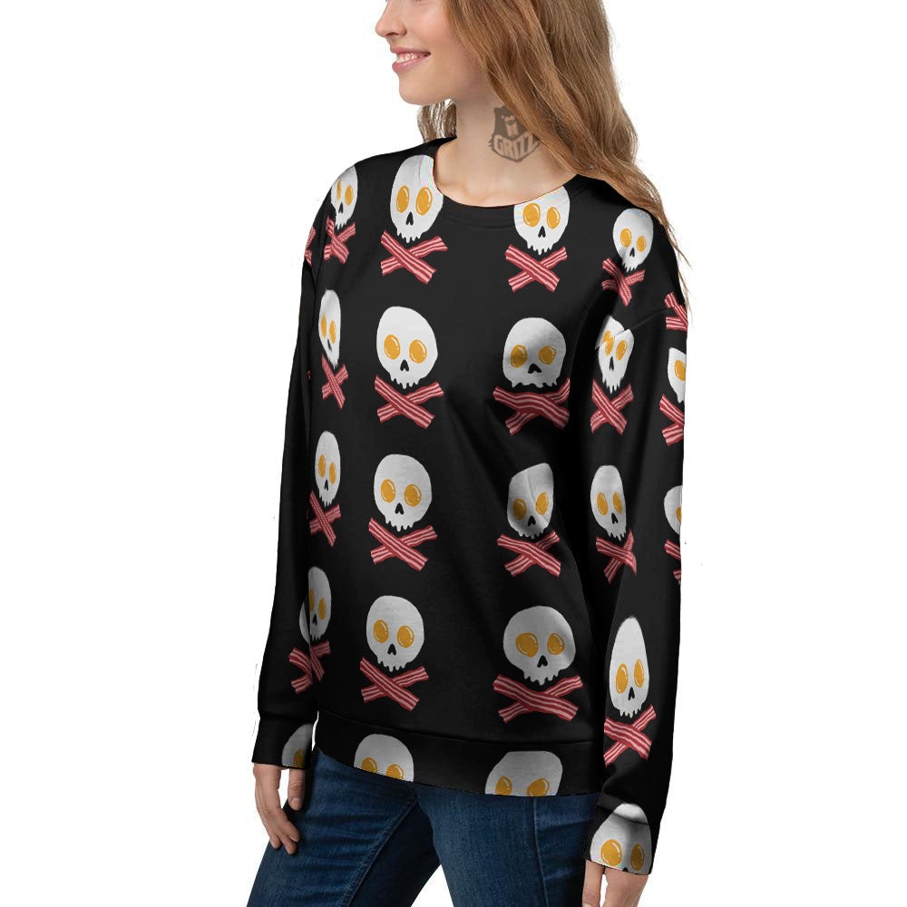 Bacon And Skull Fried Egg Print Pattern Women's Sweatshirt-grizzshop