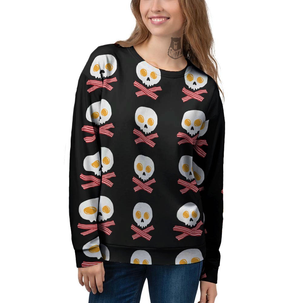 Bacon And Skull Fried Egg Print Pattern Women's Sweatshirt-grizzshop