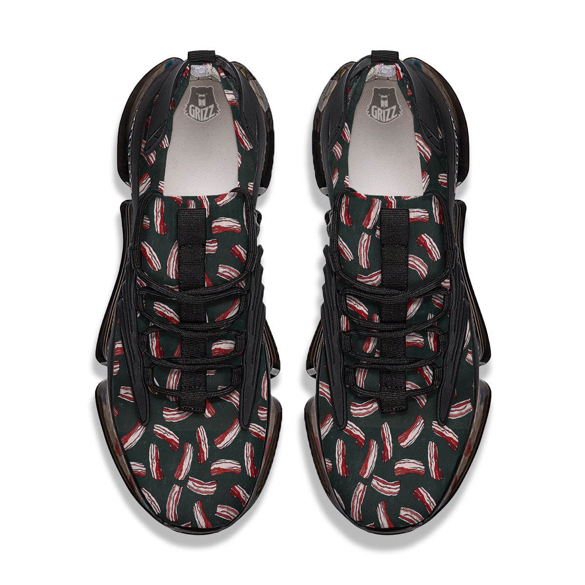 Bacon Black Print Pattern Black Gym Shoes-grizzshop