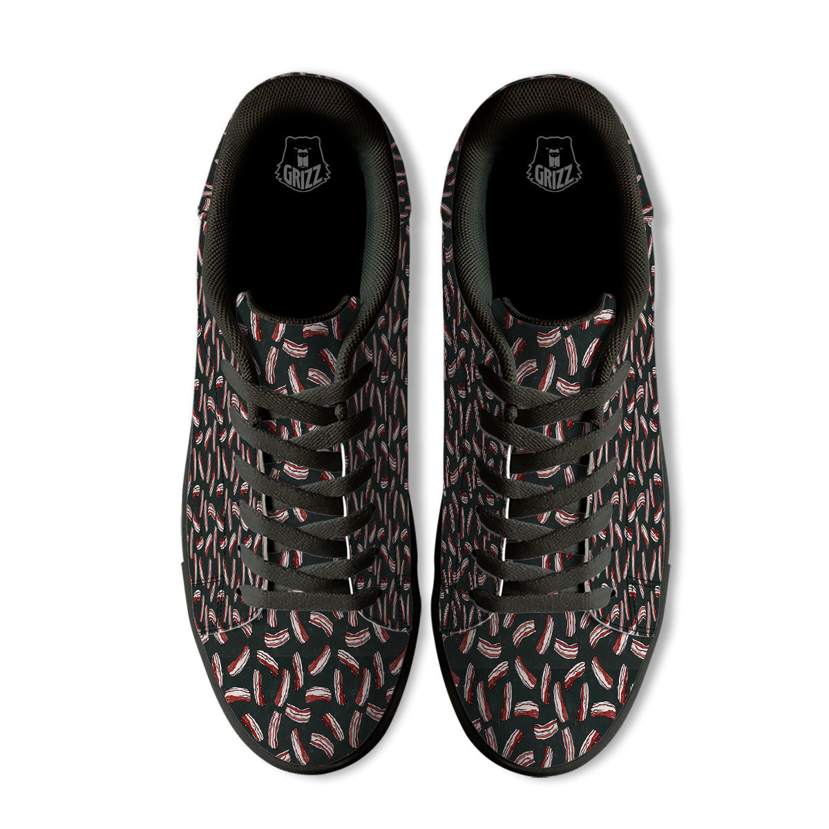 Bacon Black Print Pattern Black Low Top Sneakers-grizzshop