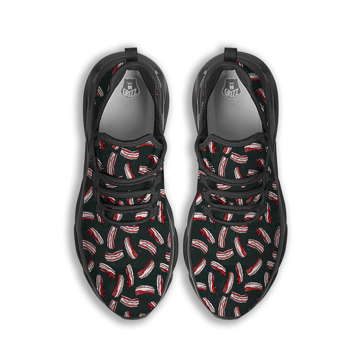 Bacon Black Print Pattern Black Running Shoes-grizzshop