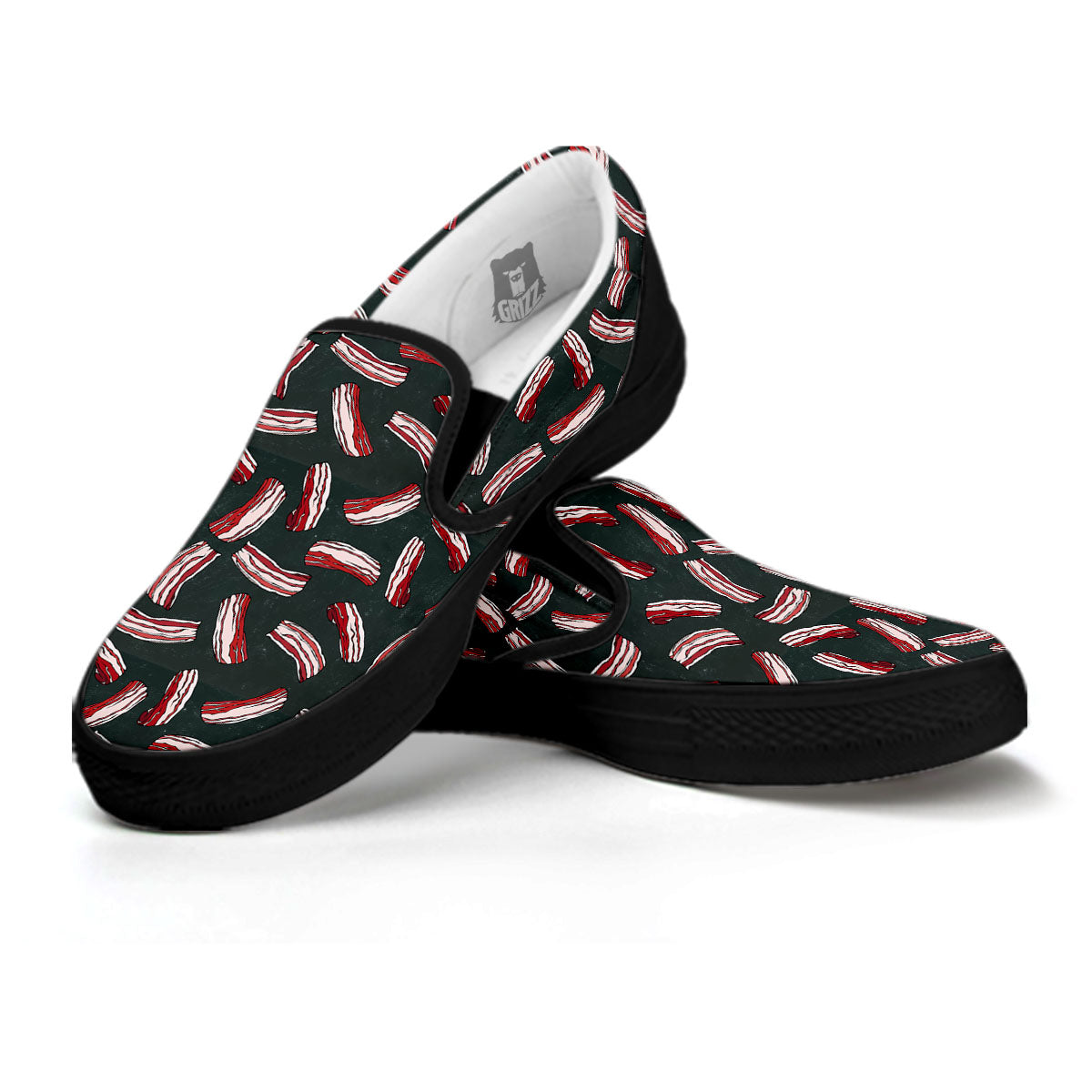 Bacon Black Print Pattern Black Slip On Shoes-grizzshop