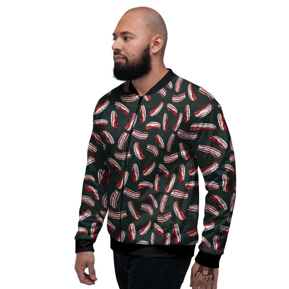 Bacon Black Print Pattern Men's Bomber Jacket-grizzshop