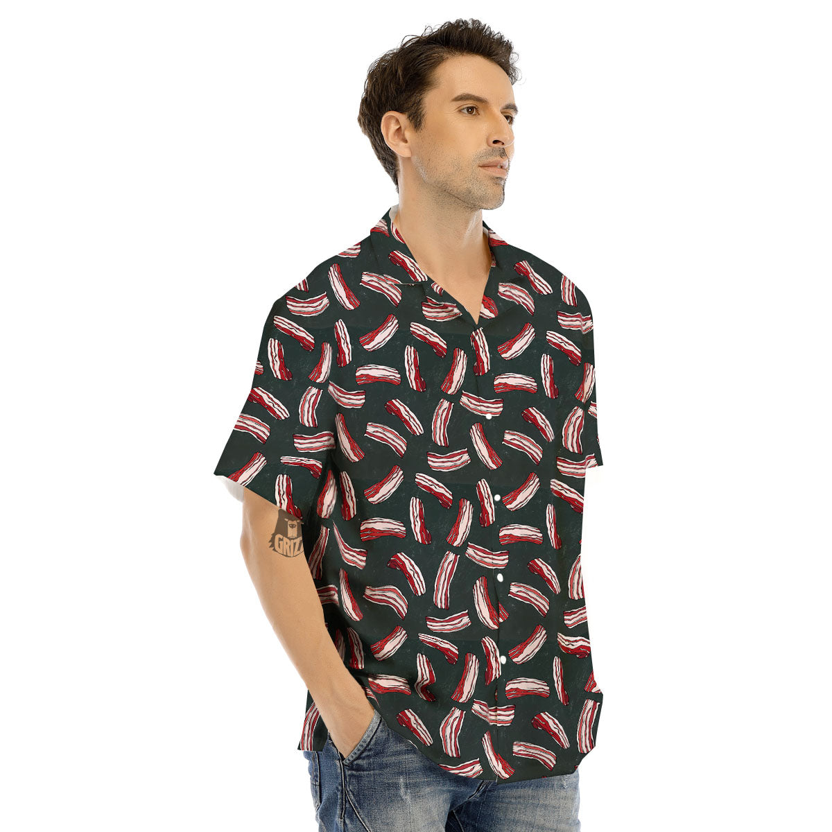Bacon Black Print Pattern Men's Hawaiian Shirt-grizzshop