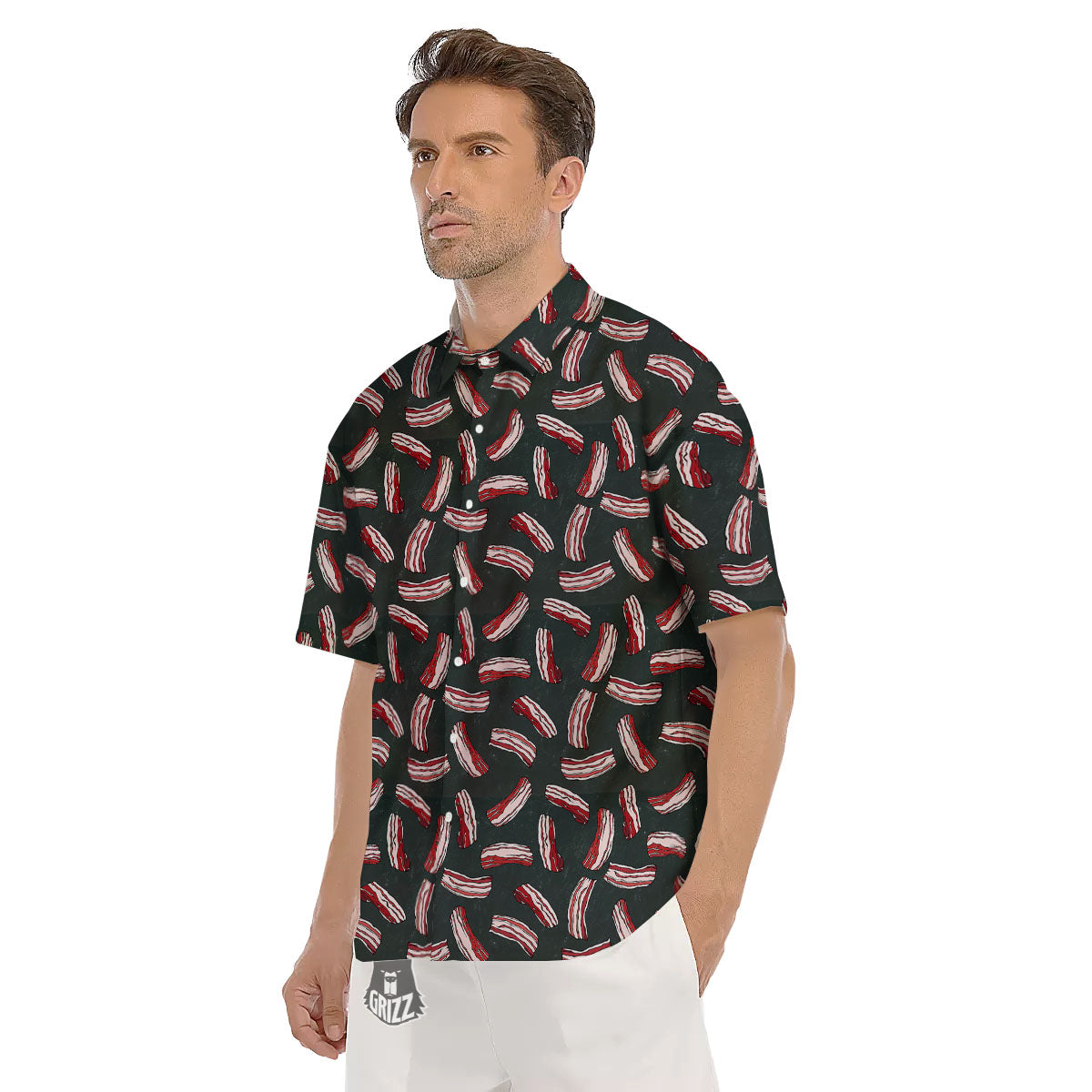 Bacon Black Print Pattern Men's Short Sleeve Shirts-grizzshop