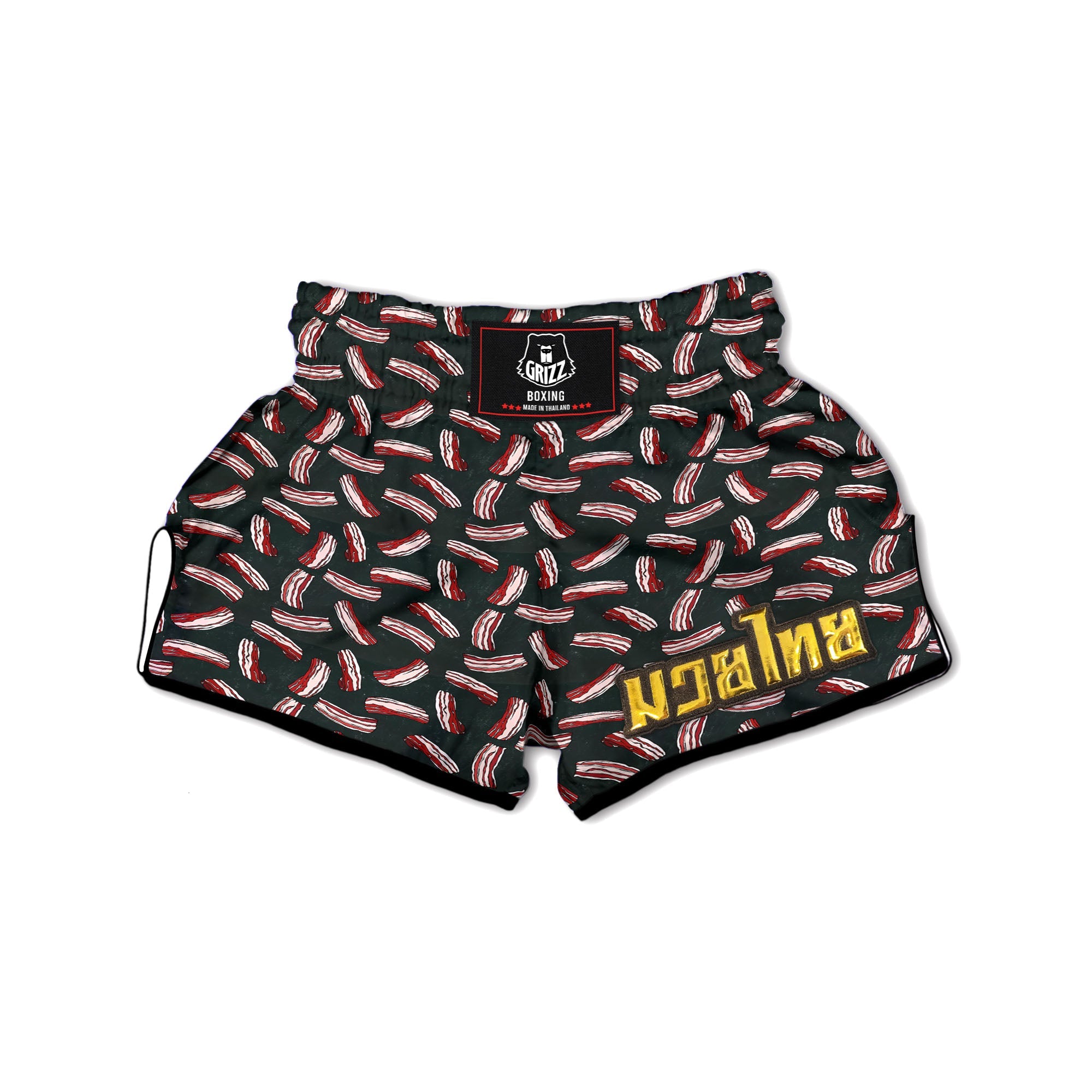 Bacon Black Print Pattern Muay Thai Boxing Shorts-grizzshop