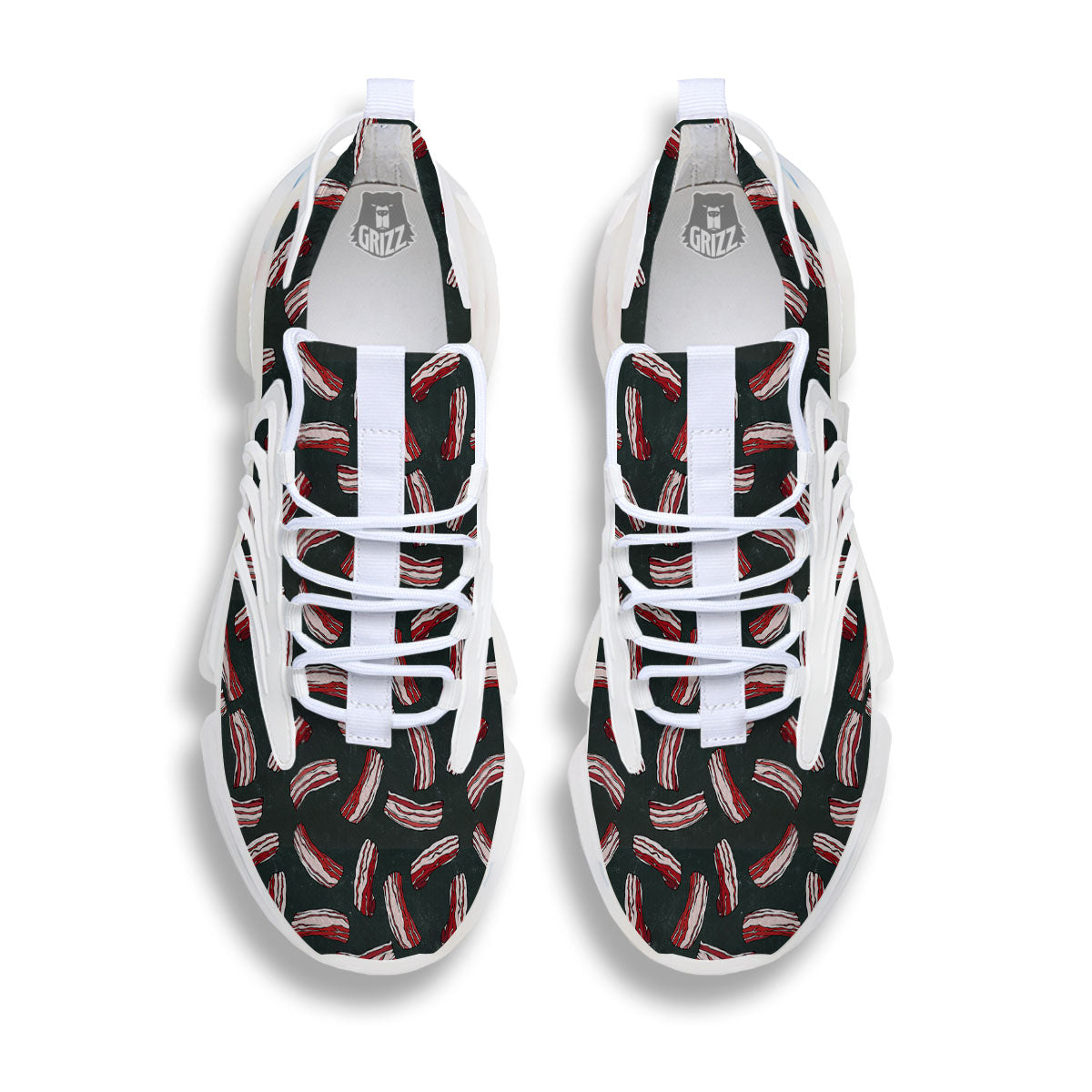 Bacon Black Print Pattern White Gym Shoes-grizzshop