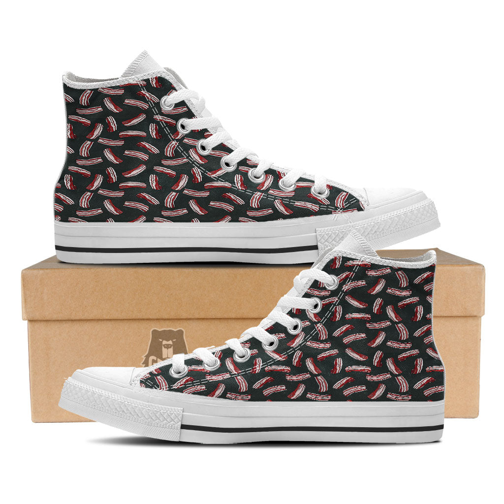 Bacon Black Print Pattern White High Top Shoes-grizzshop