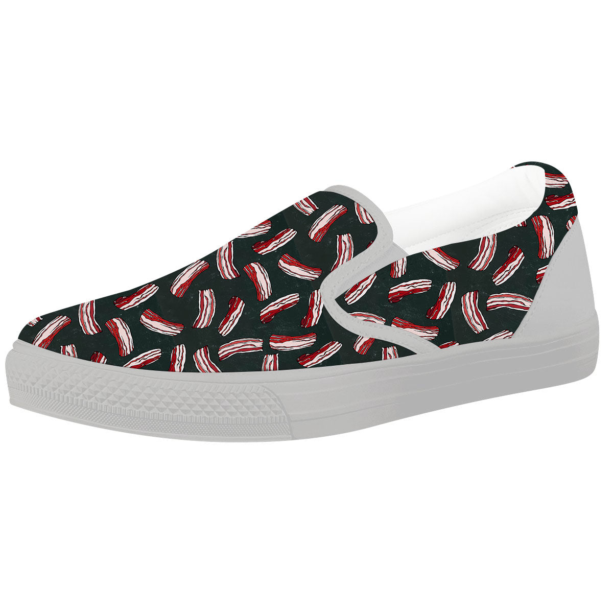 Bacon Black Print Pattern White Slip On Shoes-grizzshop